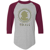 Load image into Gallery viewer, Designs by MyUtopia Shout Out:Never Underestimate A Woman With DD214 3/4 Length Sleeve Color block Raglan Jersey T-Shirt,Athletic Heather/Maroon / S,T-Shirts
