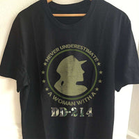 Load image into Gallery viewer, Designs by MyUtopia Shout Out:Never Underestimate A Woman With DD214 Adult Unisex T-Shirt,S / Black,Adult Unisex T-Shirt
