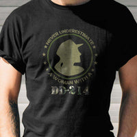 Load image into Gallery viewer, Designs by MyUtopia Shout Out:Never Underestimate A Woman With DD214 Adult Unisex T-Shirt
