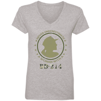 Load image into Gallery viewer, Designs by MyUtopia Shout Out:Never Underestimate A Woman With DD214 Ladies&#39; V-Neck T-Shirt,Heather Grey / S,T-Shirts
