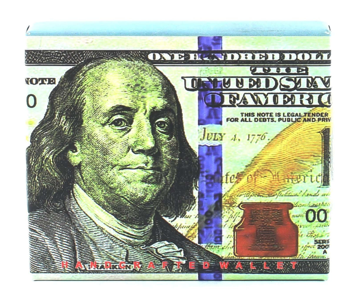 Designs by MyUtopia Shout Out:New 100-Dollar Bill Benjamin Vegan Leather Bifold Men's Wallet with Flip Up ID Window