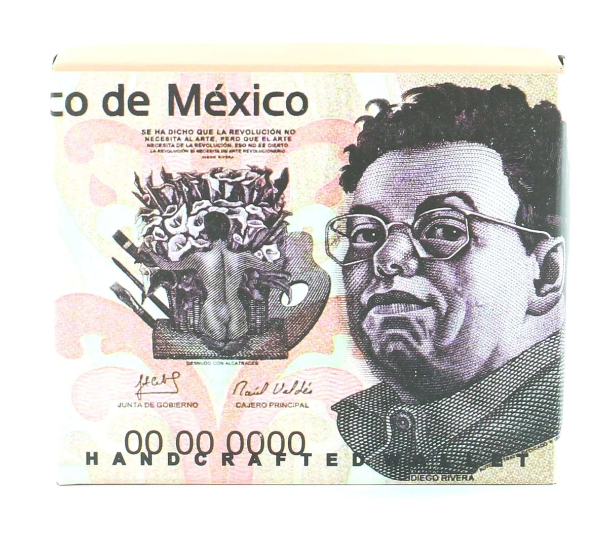 Designs by MyUtopia Shout Out:New Mexican 500 Peso Note Vegan Leather Bifold Men's Wallet with Flip Up ID Window