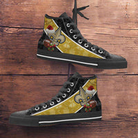 Load image into Gallery viewer, Designs by MyUtopia Shout Out:New Orleans Saints Christmas Football Pattern Canvas High Top Shoes,Men&#39;s / Mens US 5 (EU38) / Black/Gold,High Top Sneakers
