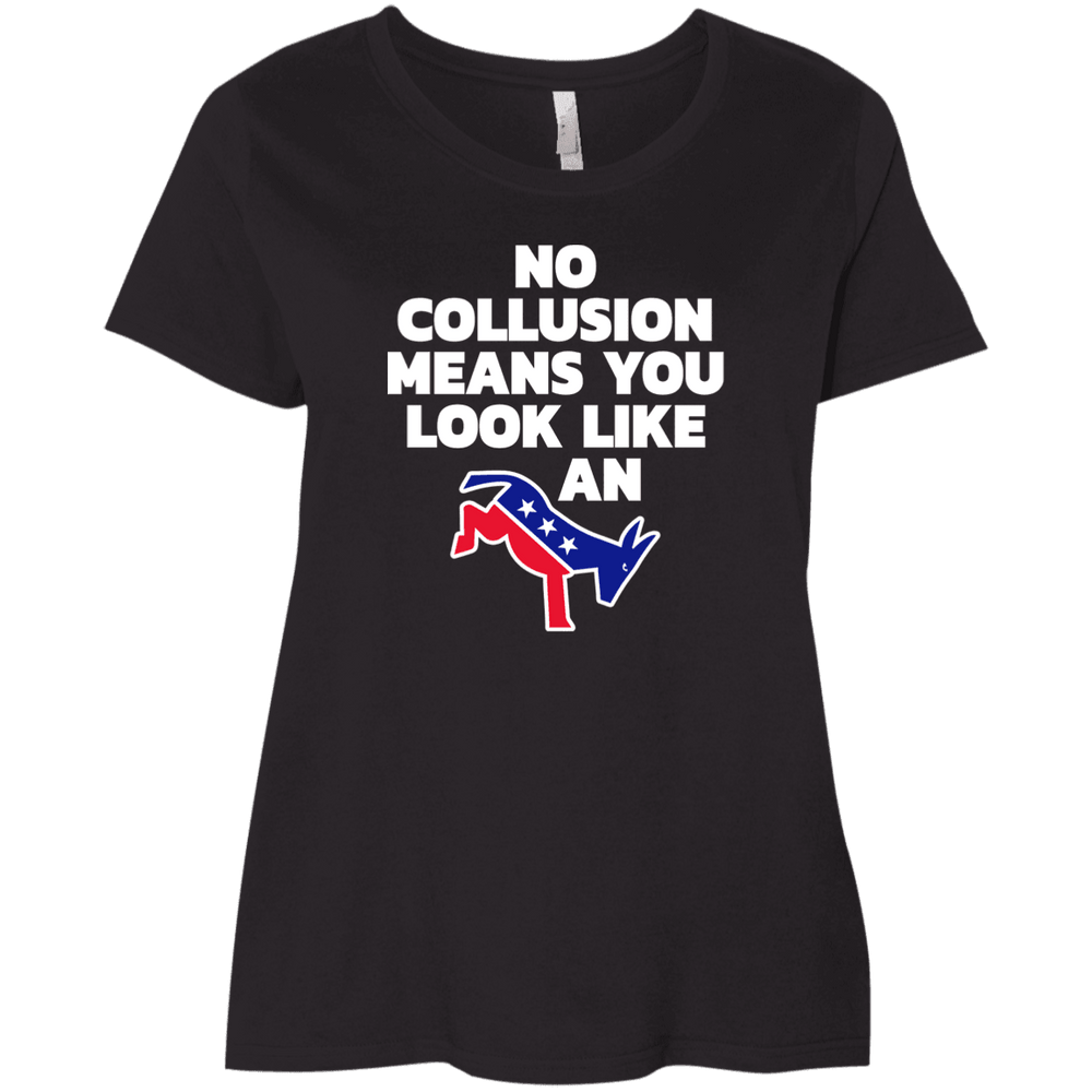 Designs by MyUtopia Shout Out:No Collusion Means Ladies' Plus Size Curvy T-Shirt,Black / Plus 1X,T-Shirts