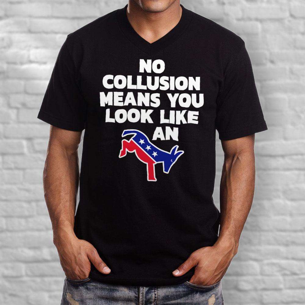 Designs by MyUtopia Shout Out:No Collusion Means Trump Humor Men's Printed V-Neck T-Shirt