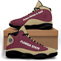 Load image into Gallery viewer, Designs by MyUtopia Shout Out:Noles Garnet and Gold Florida State Basketball Fan Microfiber Leather Hightop Sneakers
