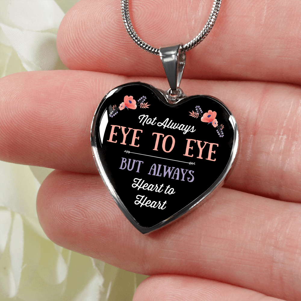 Designs by MyUtopia Shout Out:Not Always Eye To Eye but Always Heart To Heart Liquid Glass Personalized Engravable Keepsake Necklace,Silver / No,Necklace