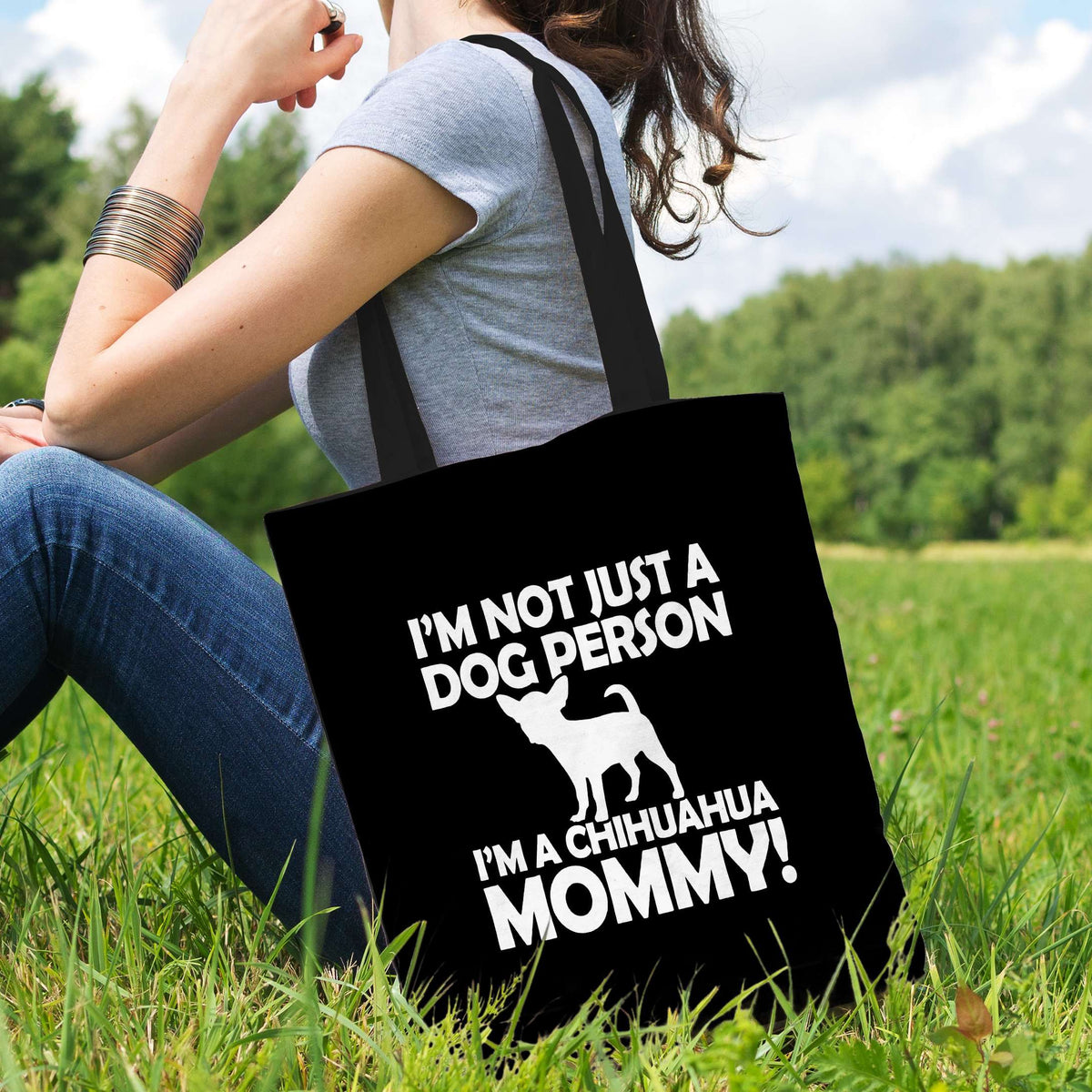 Designs by MyUtopia Shout Out:Not Just a Dog Person Chihuahua Mommy Fabric Totebag Reusable Shopping Tote