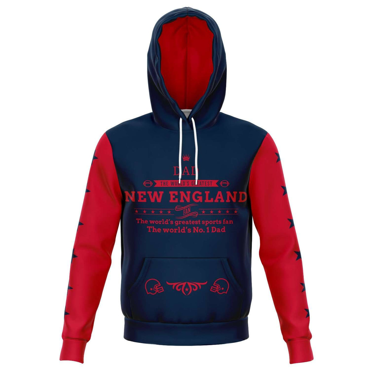 Designs by MyUtopia Shout Out:Num 1 Dad, New England Fan, Football Fan, Premium Hooded Sweatshirt,XS / Blue,Pullover Hoodie - AOP