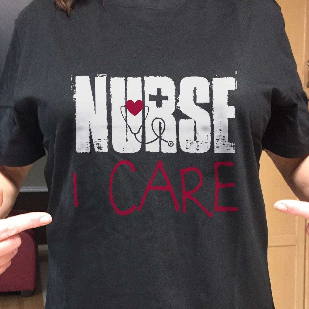 Designs by MyUtopia Shout Out:Nurse I Care Adult Unisex Black T-Shirt