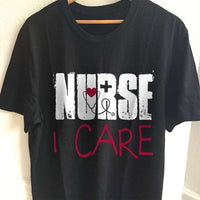 Load image into Gallery viewer, Designs by MyUtopia Shout Out:Nurse I Care Adult Unisex Black T-Shirt,S / Black,Adult Unisex T-Shirt
