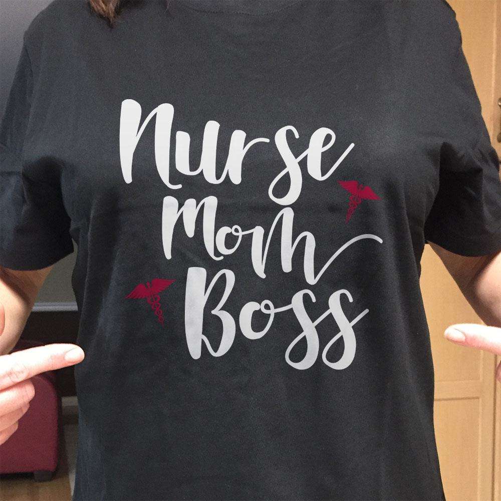 Designs by MyUtopia Shout Out:Nurse Mom Boss Adult Unisex Black T-Shirt