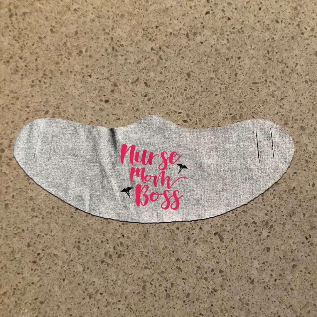 Designs by MyUtopia Shout Out:Nurse Mom Boss Fabric Face Covering / Face Mask,L / Athletic Heather,Fabric Face Mask