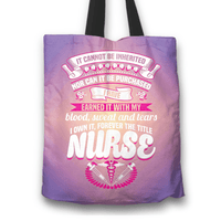 Load image into Gallery viewer, Designs by MyUtopia Shout Out:Nurse Title is Earned Fabric Totebag Reusable Shopping Tote,Purple,Reusable Fabric Shopping Tote Bag
