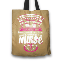 Load image into Gallery viewer, Designs by MyUtopia Shout Out:Nurse Title is Earned Fabric Totebag Reusable Shopping Tote,Tan,Reusable Fabric Shopping Tote Bag
