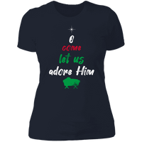Load image into Gallery viewer, Designs by MyUtopia Shout Out:O Come Let Us Adore Him - Ultra Cotton Ladies&#39; T-Shirt,Midnight Navy / X-Small,Ladies T-Shirts
