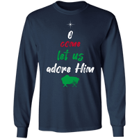 Load image into Gallery viewer, Designs by MyUtopia Shout Out:O Come Let Us Adore Him - Ultra Cotton Long Sleeve T-Shirt,Navy / S,Long Sleeve T-Shirts
