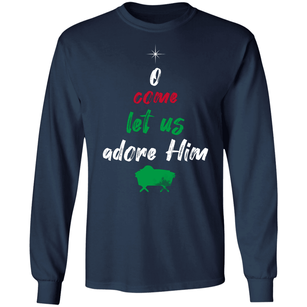 Designs by MyUtopia Shout Out:O Come Let Us Adore Him - Ultra Cotton Long Sleeve T-Shirt,Navy / S,Long Sleeve T-Shirts