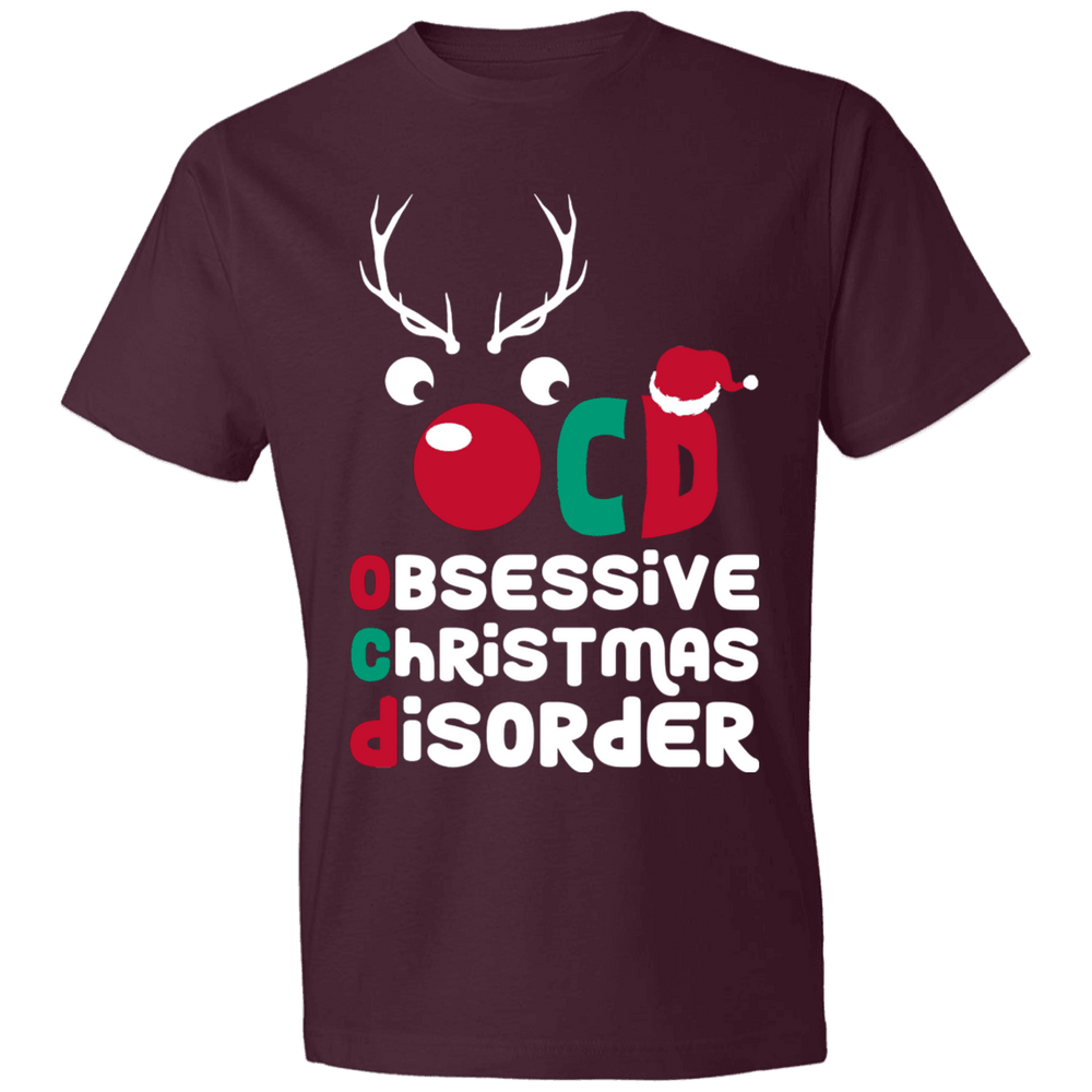 Designs by MyUtopia Shout Out:OCD - Obsessive Christmas Disorder - Lightweight Unisex T-Shirt,Maroon / S,Adult Unisex T-Shirt