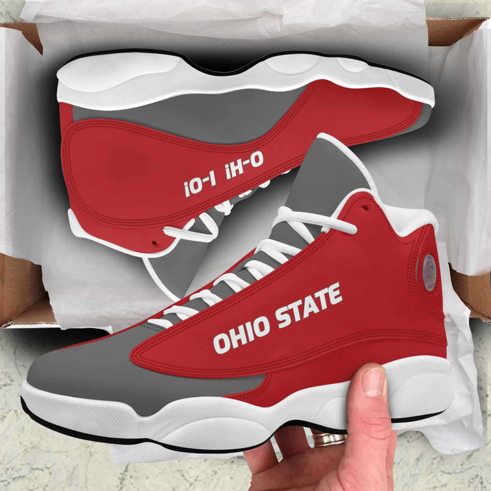 Designs by MyUtopia Shout Out:Ohio Basketball Fan Microfiber Leather Hightop Sneakers