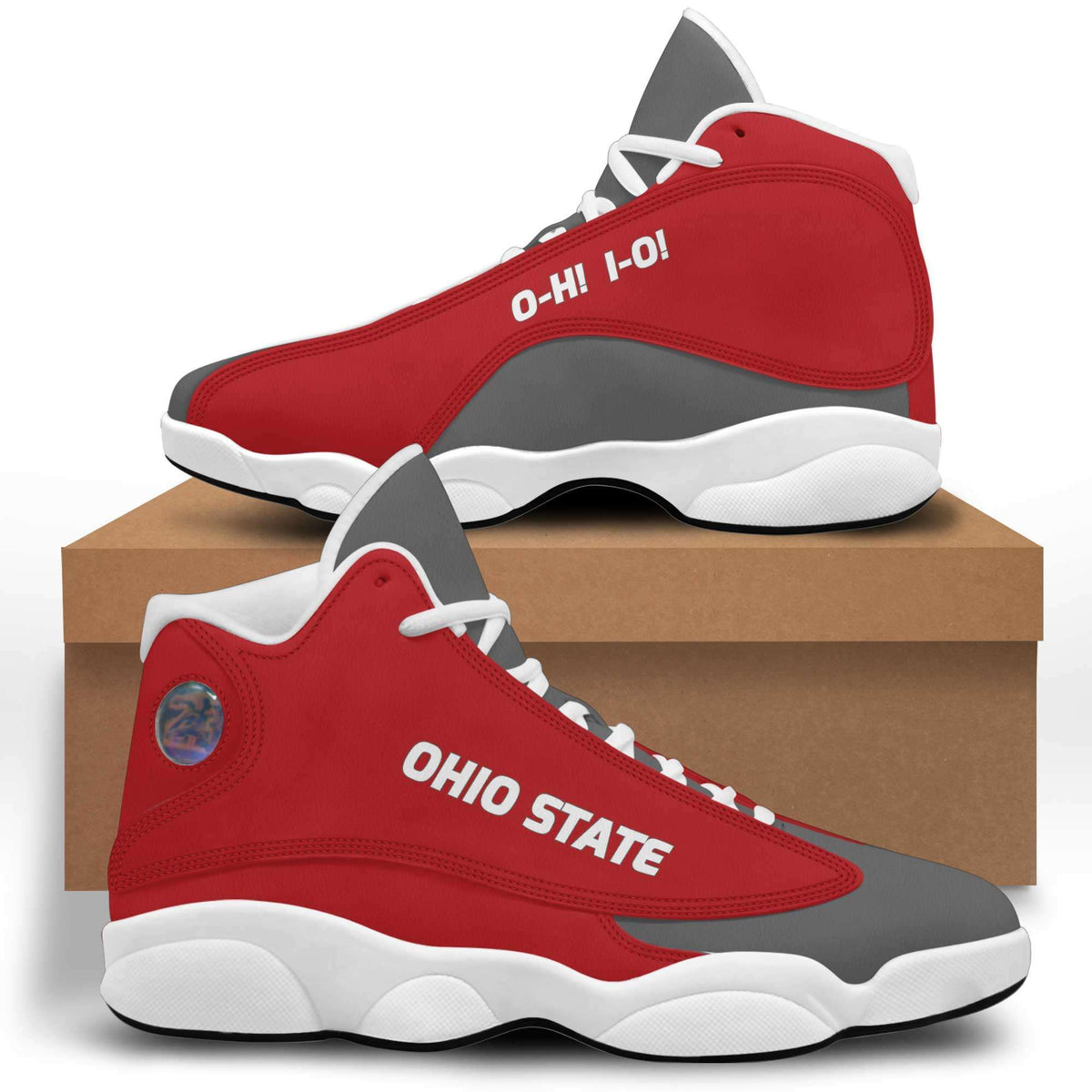 Designs by MyUtopia Shout Out:Ohio Basketball Fan Microfiber Leather Hightop Sneakers,Women / 5 / Red,Leather Hightop Sneakers