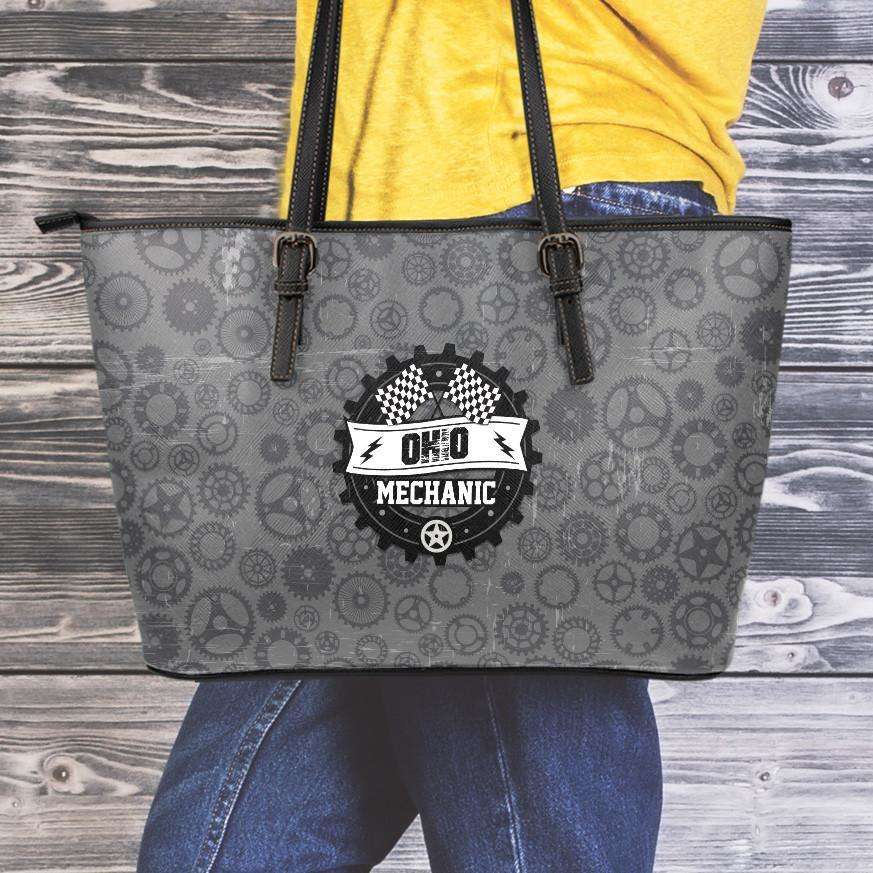 Designs by MyUtopia Shout Out:Ohio Mechanic Faux Leather Totebag Purse,Medium (10 x 16 x 5) / Black,tote bag purse