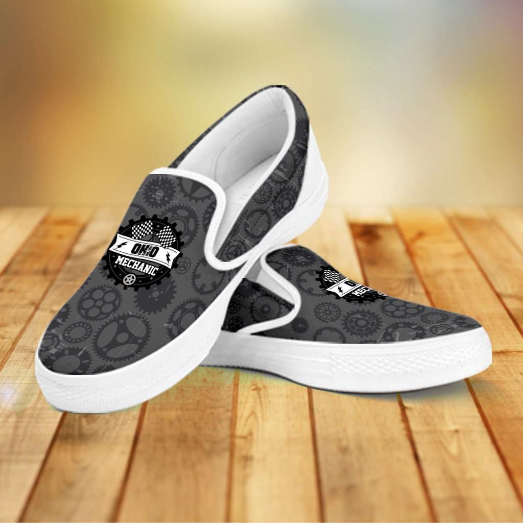 Designs by MyUtopia Shout Out:Ohio Mechanic Slip-on Shoes,Women's / Women's US6 (EU36) / Grey,Slip on sneakers