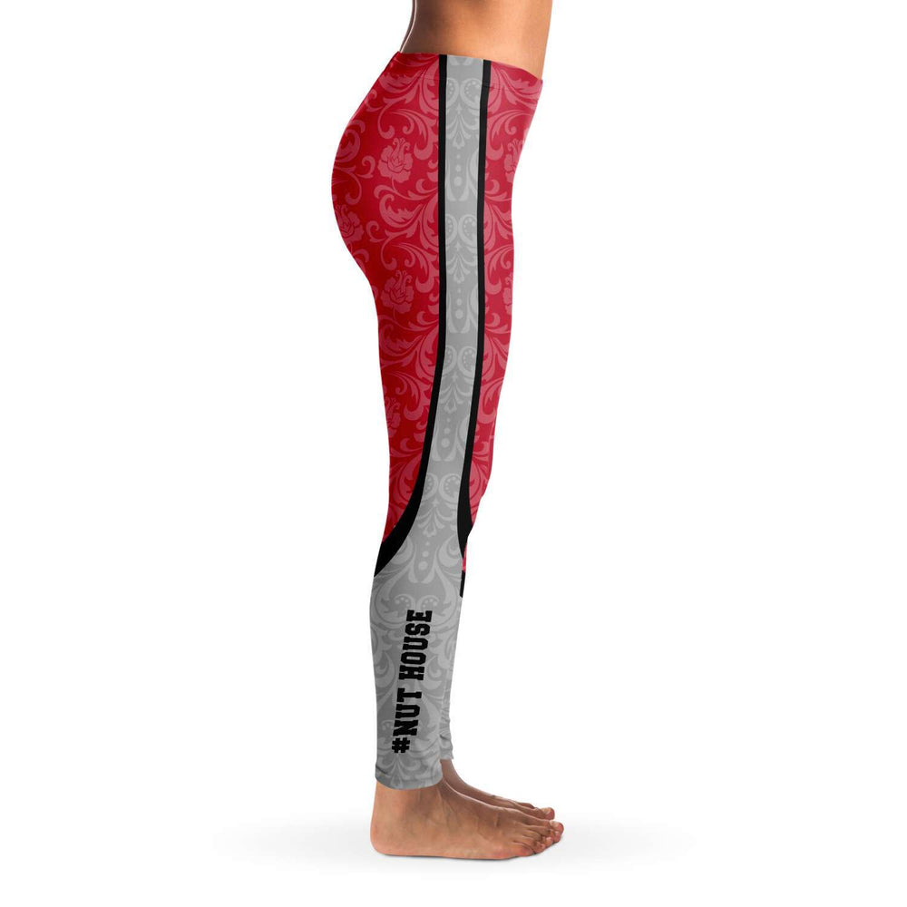 Designs by MyUtopia Shout Out:Ohio Nut House Football Fan Art Fashion Leggings - Ladies Tights,XS / Red,Leggings - AOP