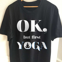 Load image into Gallery viewer, Designs by MyUtopia Shout Out:Ok. Yoga First Adult Unisex Black T-Shirt,S / Black,Adult Unisex T-Shirt
