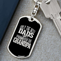 Load image into Gallery viewer, Designs by MyUtopia Shout Out:Only The Best Dads get Promoted to Grandpa - Liquid Glass Keepsake Keychain,Surgical Stainless Steel / No,Liquid Glass Keychain
