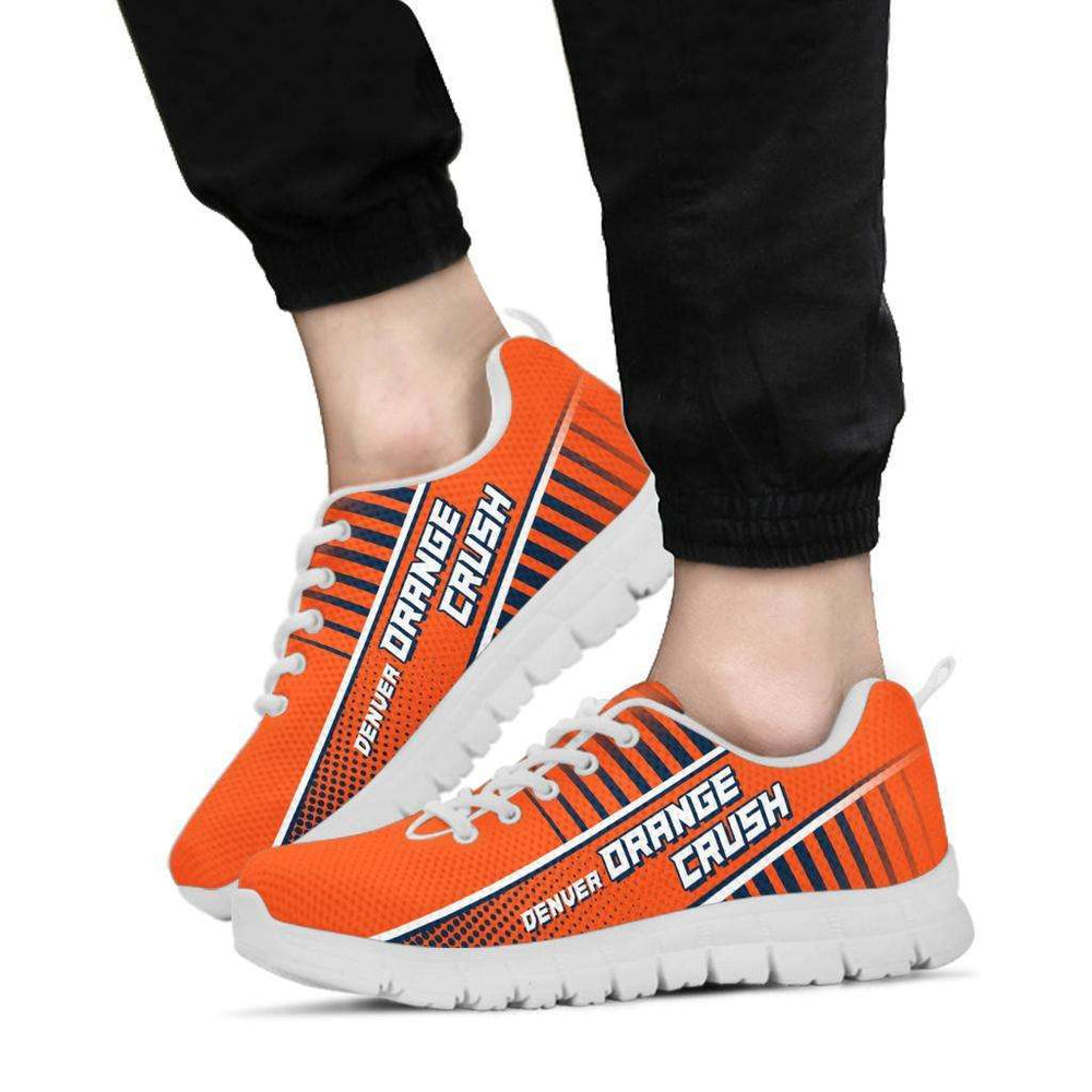 Designs by MyUtopia Shout Out:Orange Crush Denver Fan Mesh Fabric Running Shoes,Women's Sneakers - White - 1 / US5 (EU35),