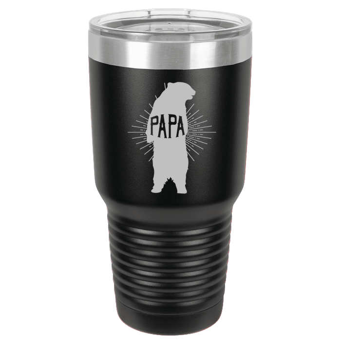 Designs by MyUtopia Shout Out:Papa Bear Engraved Polar Camel 30 oz Engraved Insulated Double Wall Steel Tumbler Travel Mug,Black,Polar Camel Tumbler