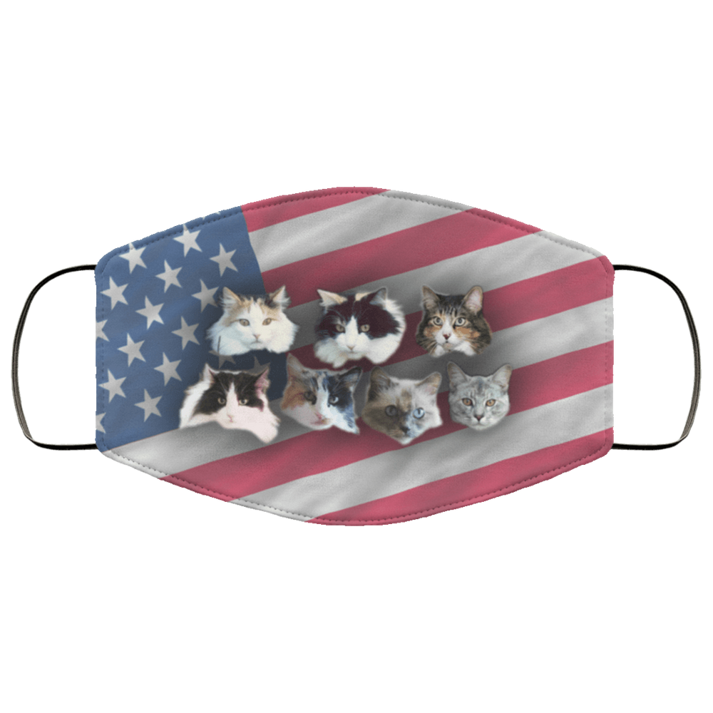 Designs by MyUtopia Shout Out:Patriotic Cats Adult Fabric Face Mask with Elastic Ear Loops,3 Layer Fabric Face Mask / Multi / Adult,Fabric Face Mask