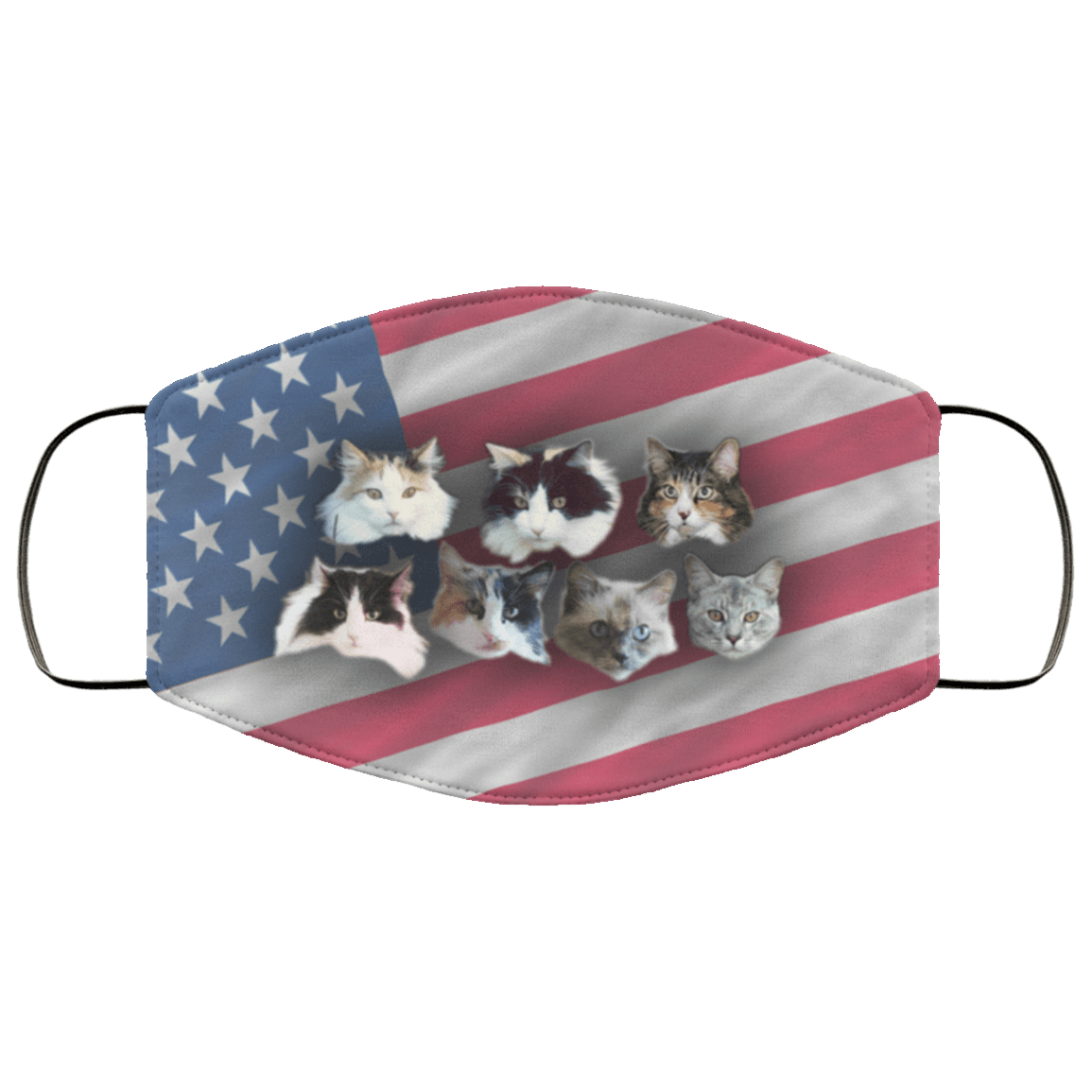 Designs by MyUtopia Shout Out:Patriotic Cats Adult Fabric Face Mask with Elastic Ear Loops,3 Layer Fabric Face Mask / Multi / Adult,Fabric Face Mask