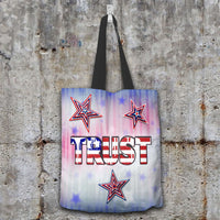 Load image into Gallery viewer, Designs by MyUtopia Shout Out:Patriotic Stars &amp; Stripes - Trust Fabric Totebag Reusable Shopping Tote
