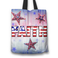 Load image into Gallery viewer, Designs by MyUtopia Shout Out:Patriotic Totebag - Faith Fabric Totebag Reusable Shopping Tote
