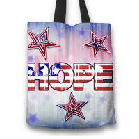 Load image into Gallery viewer, Designs by MyUtopia Shout Out:Patriotic Totebag - Hope Fabric Totebag Reusable Shopping Tote
