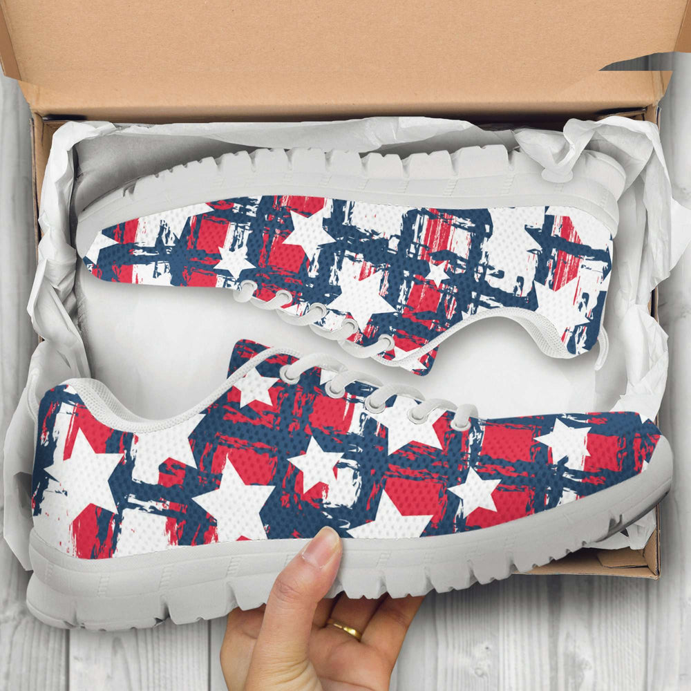 Designs by MyUtopia Shout Out:Patriotic USA Red White and Blue Plaid with Stars Running Shoes,Kid's / 11 CHILD (EU28) / Multi,Running Shoes