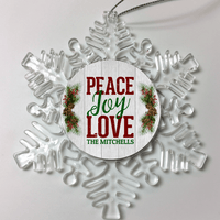 Load image into Gallery viewer, Designs by MyUtopia Shout Out:Peace Joy Love Personalized Christmas Ornament,Christmas Snow Flake,Personalized Christmas Ornament
