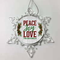 Load image into Gallery viewer, Designs by MyUtopia Shout Out:Peace Joy Love Personalized Christmas Ornament,Christmas Snow Crystal,Personalized Christmas Ornament
