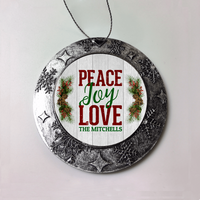 Load image into Gallery viewer, Designs by MyUtopia Shout Out:Peace Joy Love Personalized Christmas Ornament,Christmas Round Ornament,Personalized Christmas Ornament
