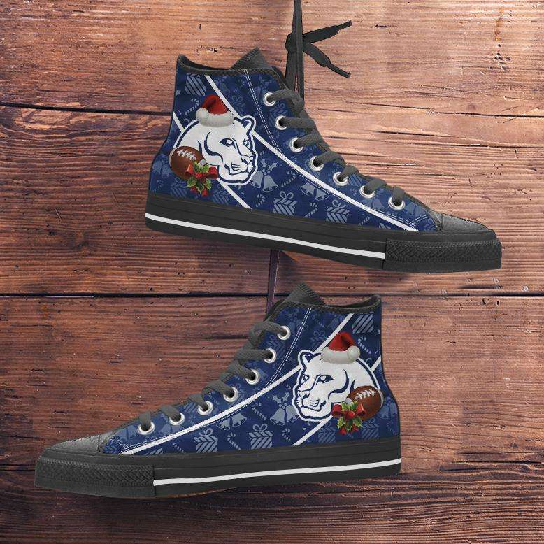 Designs by MyUtopia Shout Out:Penn State Nittany Lions Christmas Football Pattern Canvas High Top Shoes,Men's / Mens US 5 (EU38) / Blue,High Top Sneakers