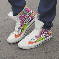 Load image into Gallery viewer, Designs by MyUtopia Shout Out:Personalize it! Nurse Themed Comic Strip Canvas High Top Shoes (Your Text in 3 Main Bubbles),Men&#39;s / Men&#39;s US 8 (EU40) / Multicolor,High Top Sneakers
