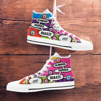 Load image into Gallery viewer, Designs by MyUtopia Shout Out:Personalize it! Nurse Themed Comic Strip Canvas High Top Shoes (Your Text in 3 Main Bubbles)
