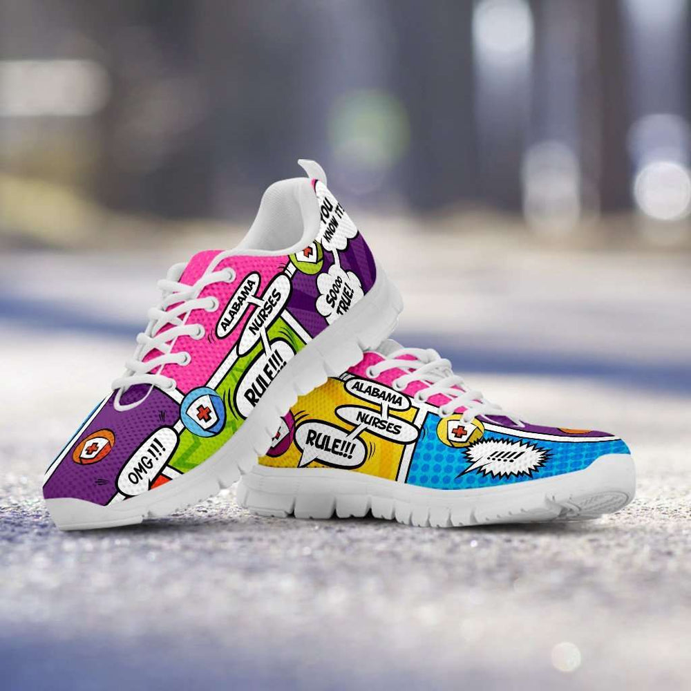 Designs by MyUtopia Shout Out:Personalize it Nurse Themed Comic Strip Running Shoes (Your Text in the 3 Main Bubbles),Women's / Ladies US5 (EU35) / Multicolor,Running Shoes