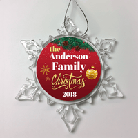 Load image into Gallery viewer, Designs by MyUtopia Shout Out:Personalized Family Christmas Dated Keepsake Ornament - Red,Snow Crystal,Personalized Christmas Ornament
