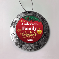 Load image into Gallery viewer, Designs by MyUtopia Shout Out:Personalized Family Christmas Dated Keepsake Ornament - Red,Round Ornament,Personalized Christmas Ornament
