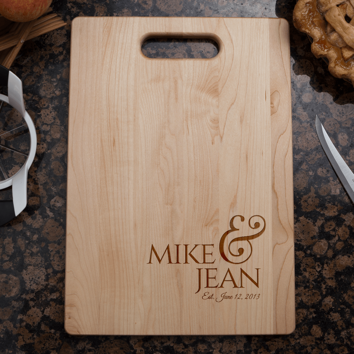 Designs by MyUtopia Shout Out:Personalized with Couples Names and Wedding Date Anniversary Engraved Maple Cutting Board,🌟  Best Value Large (9 3/4″ X 13.5″),Cutting Board