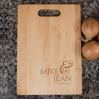 Load image into Gallery viewer, Designs by MyUtopia Shout Out:Personalized with Couples Names and Wedding Date Anniversary Engraved Maple Cutting Board
