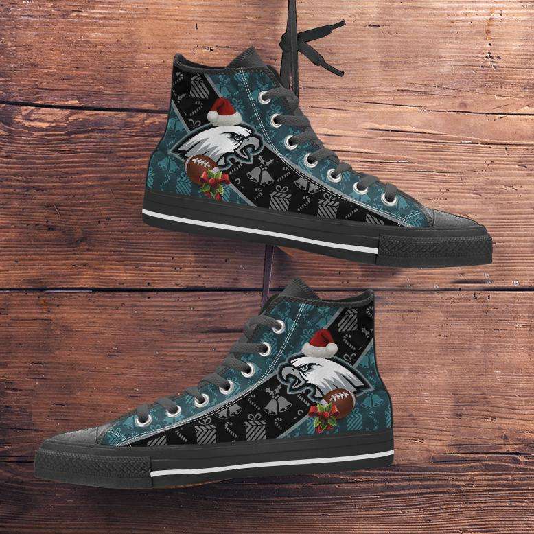 Designs by MyUtopia Shout Out:Philadelphia Eagles Christmas Football Pattern Canvas High Top Shoes,Men's / Mens US 5 (EU38) / Green/Black,High Top Sneakers